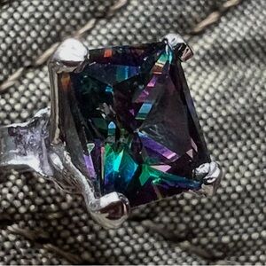 Vintage Sterling Silver Square Cushion Cut Mystic Topaz Rainbow Stud Earrings